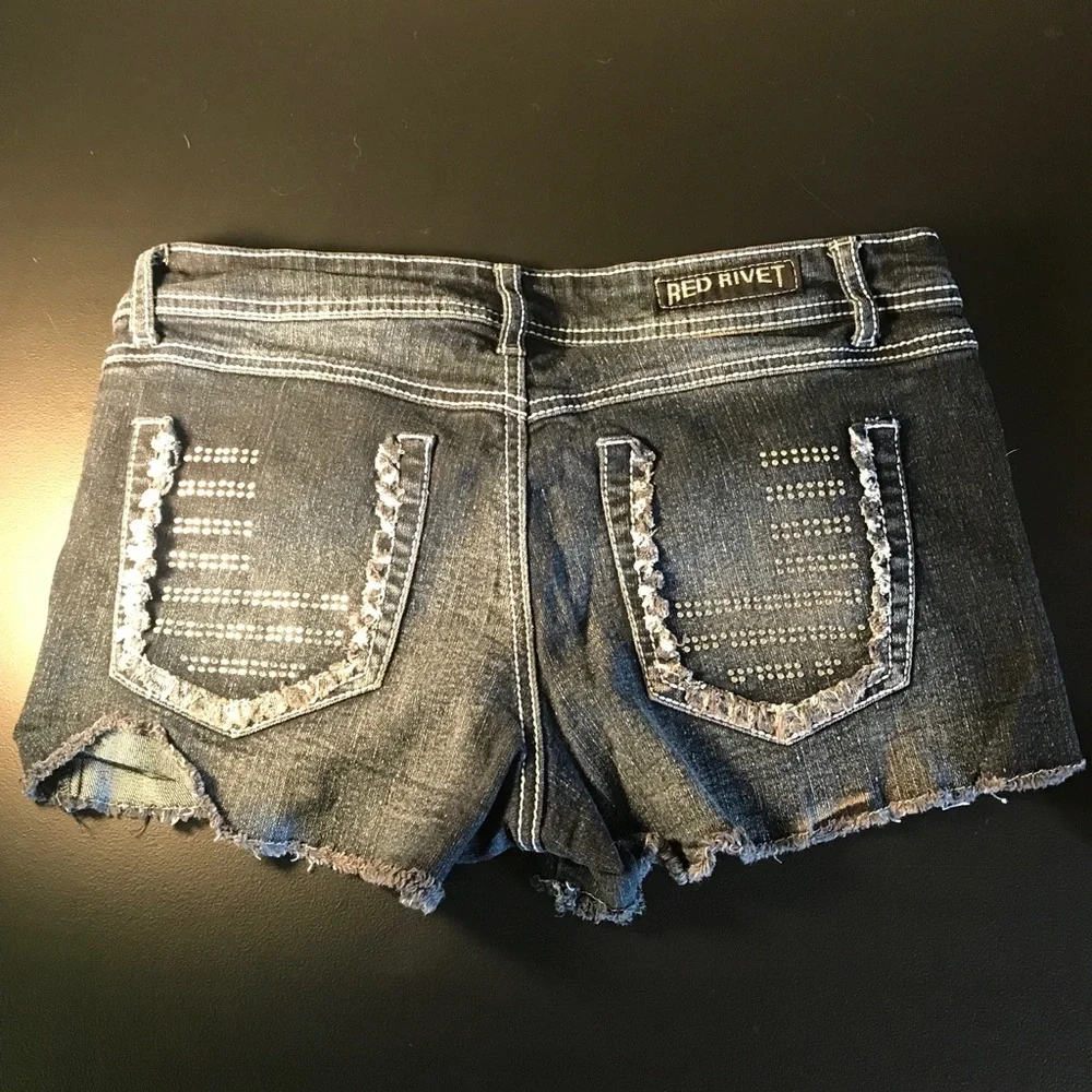 Red Rivet short stretchy denim shorts